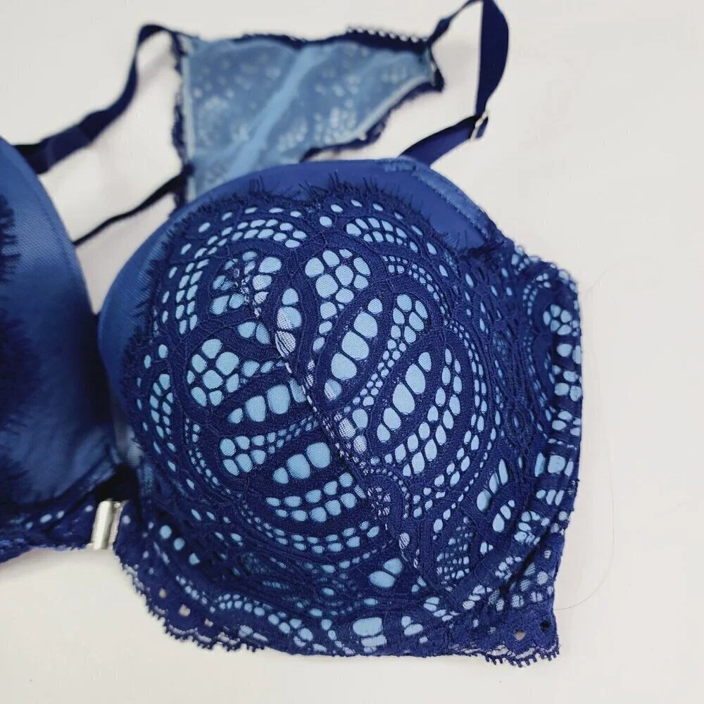 Victoria Secret Bras Size 32DDD Dream‎ Angels Lined Demi Blue Front Closure Lace